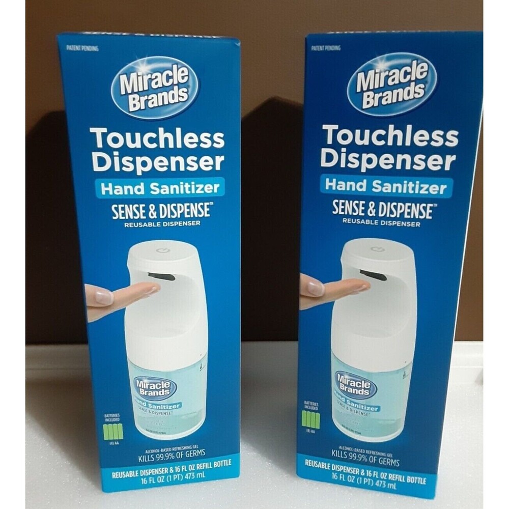 2 Miracle Brands Sense & Dispense Touchless Dispenser Sanitizer Gel 16-oz